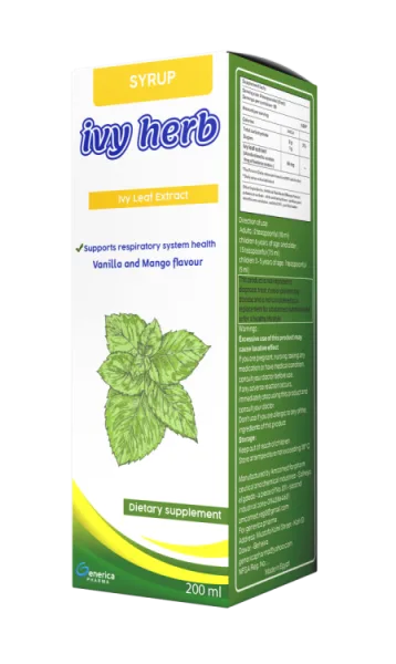 Ivy Herb 86 مجم Ivy Leaf Extract Respiratory System Health Support مكمل غذائي شراب Vanilla & Mango Flavor