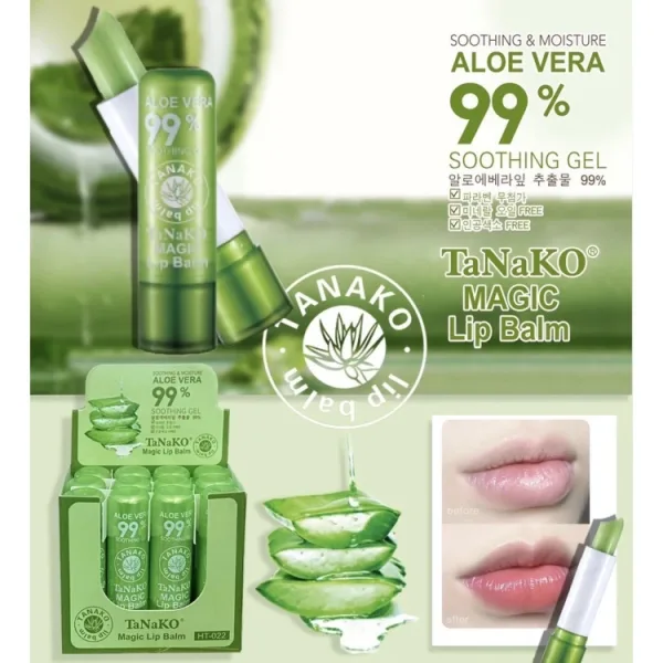 Tanako 99% Aloe Vera مهدئ ومسكن Magic مرطب شفاه