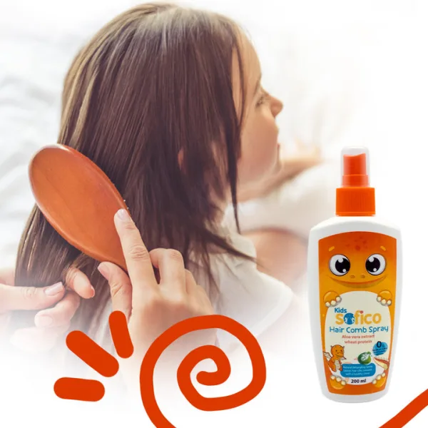Sofico Kids Detangling Hair Comb بخاخ with Aloe Vera Extracts & Wheat Protein - paraffin زيت free parabens free silicones free