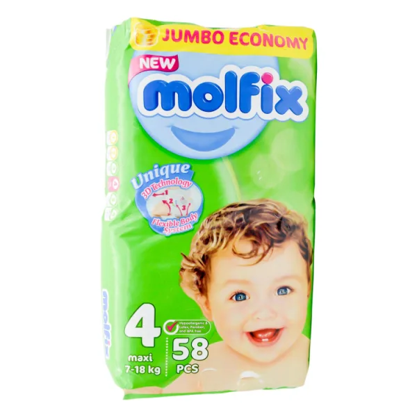 مولفيكس Hypoallergenic Maxi للأطفال والرضع حفاضات Size 4 (7-18kg) - BPA free latex free parabens free
