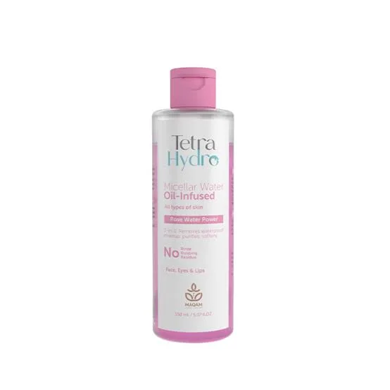 Tetra Hydro منقي Softening & Makeup Removing Eyes Face & Lips زيت-Infused Micellar Water with Rose Water for All Skin Types